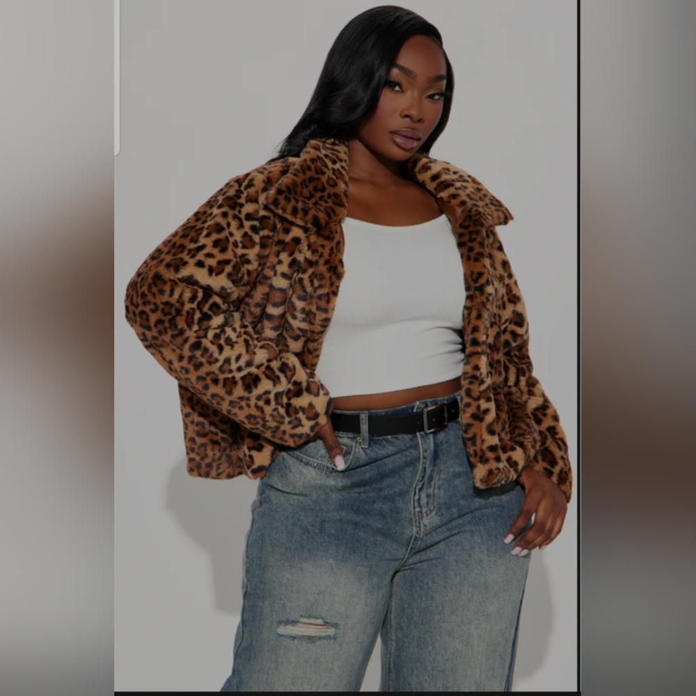 Fashion Nova Karma Cropped Faux Fur Jacket- Leopard Print